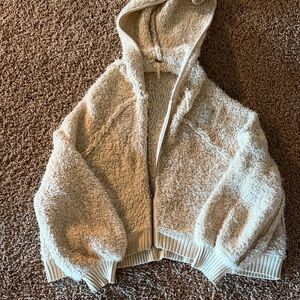 Vintage Free People Cream Hooded Sweater Jacket.